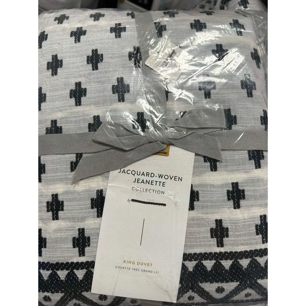 NWT Anthropologie Jacquard Woven Jeanette Queen Duvet Cover Black & White